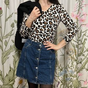 Leopard Print Soft Knit Long Sleeve Sweater